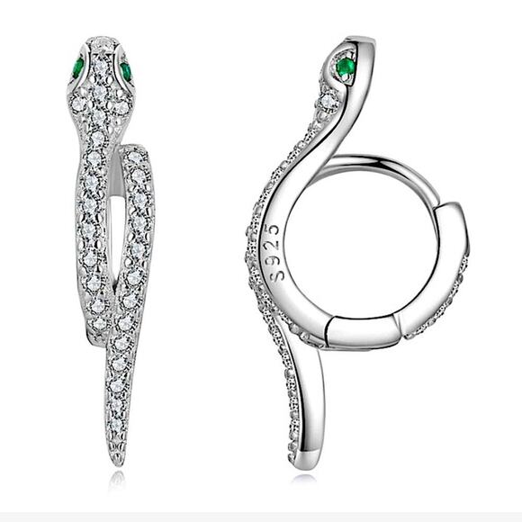 White Green Zircon Stone Snake Hoop Earrings Silver Wedding Jewelry For Women - Picture 11 of 13
